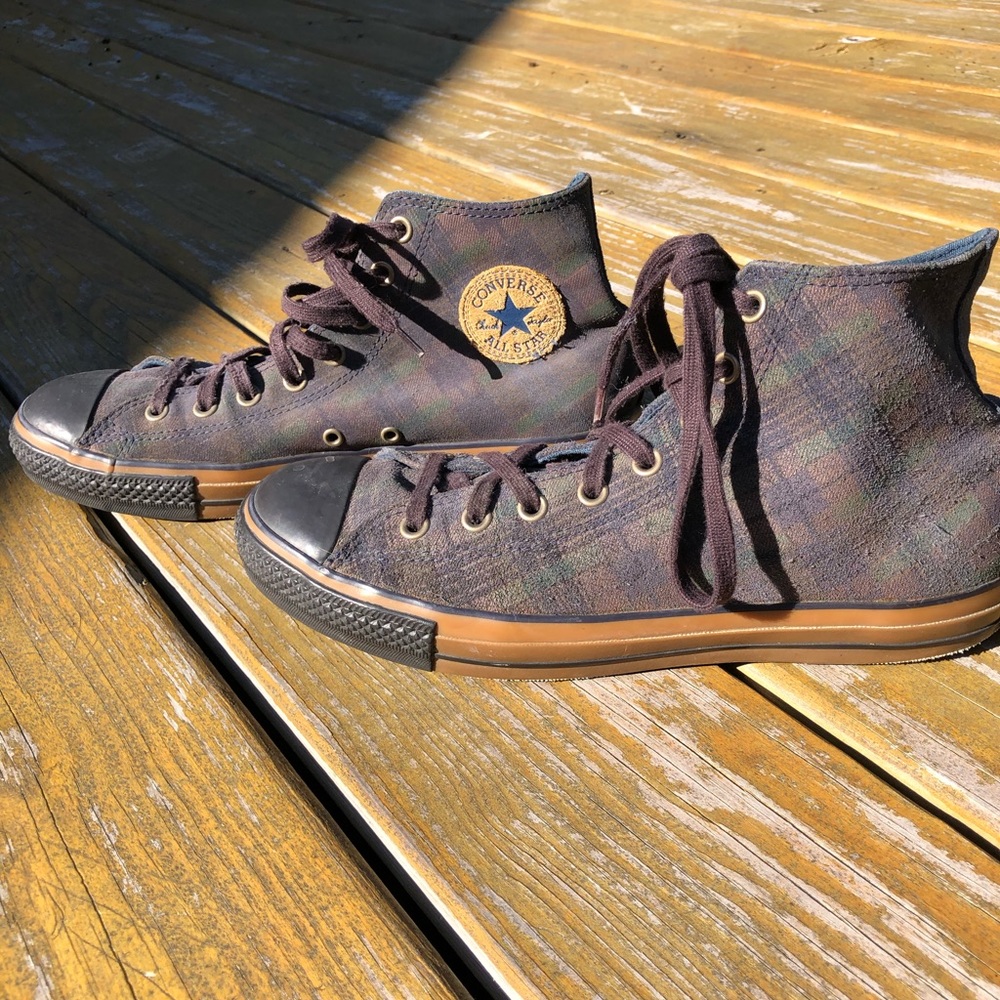 EUC Size 10 Coated Canvas Plaid Converse